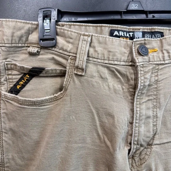 Ariat Rebar M4 Relaxed Straight Pants Mens 34x34 Khaki Carpenter Utility FLAW - Picture 9 of 14